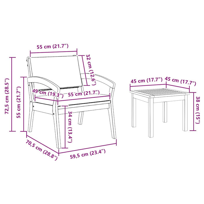 Set bistro 5 pcs Maro 45 x 45 x 38cm Lemn masiv de acacia - WALTI WALTI