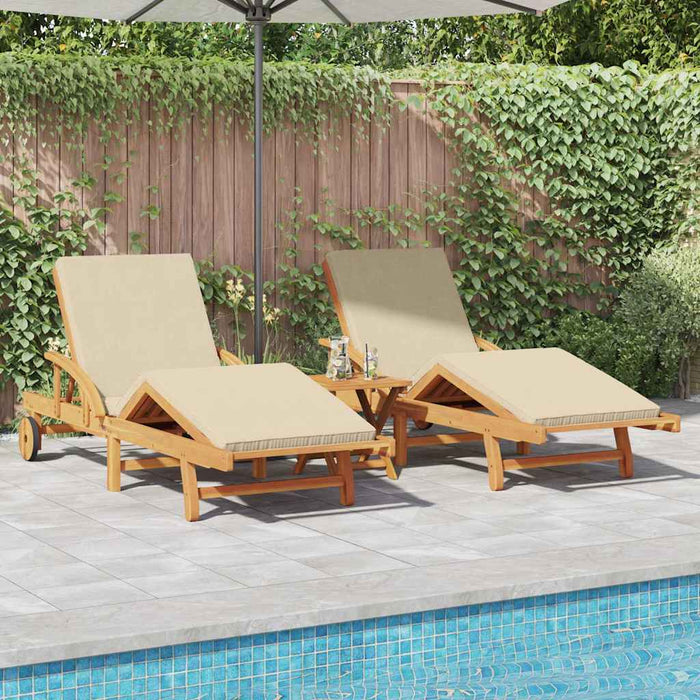 Șezlong 2 pcs Bej 200 x 67 x 84 cm Lemn Solid de Acacia WALTI