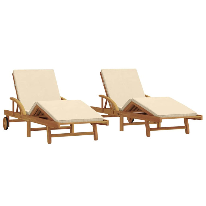 Șezlong 2 pcs Bej 200 x 67 x 84 cm Lemn Solid de Acacia WALTI
