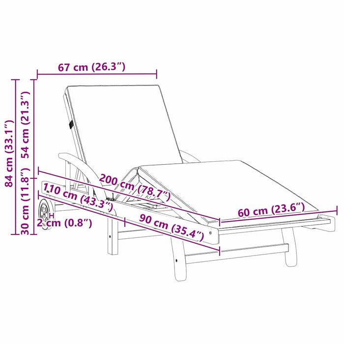 Șezlong 2 pcs Bej 200 x 67 x 84 cm Lemn Solid de Acacia WALTI