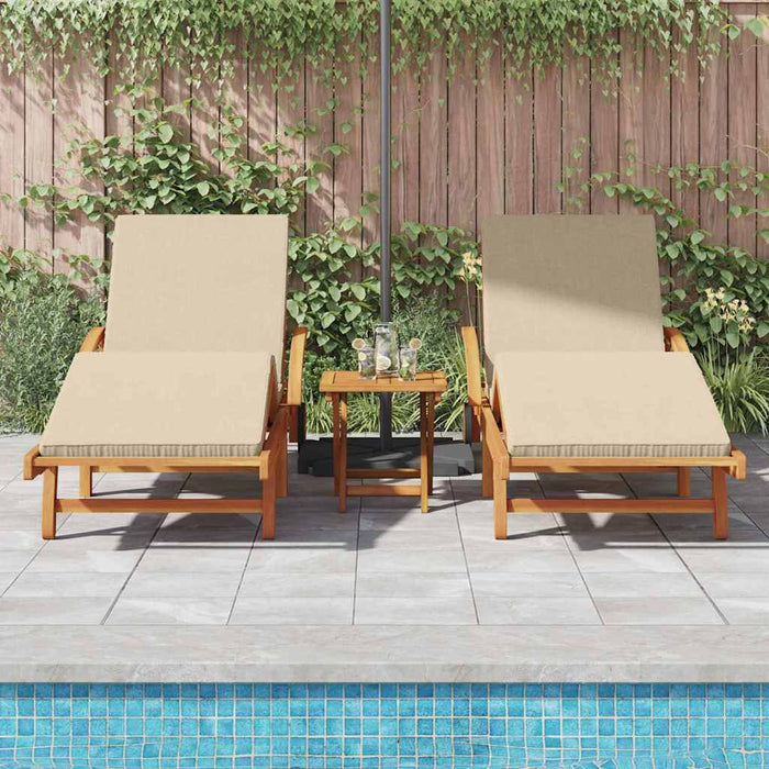Șezlong 3 pcs Bej 200 x 67 x 84 cm Lemn Solid de Acacia WALTI