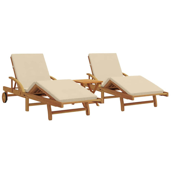 Șezlong 3 pcs Bej 200 x 67 x 84 cm Lemn Solid de Acacia WALTI