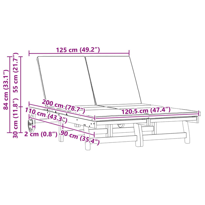 Șezlong 2-persoană Maro 63 x 199 x 85 cm Lemn Solid de Acacia - WALTI WALTI