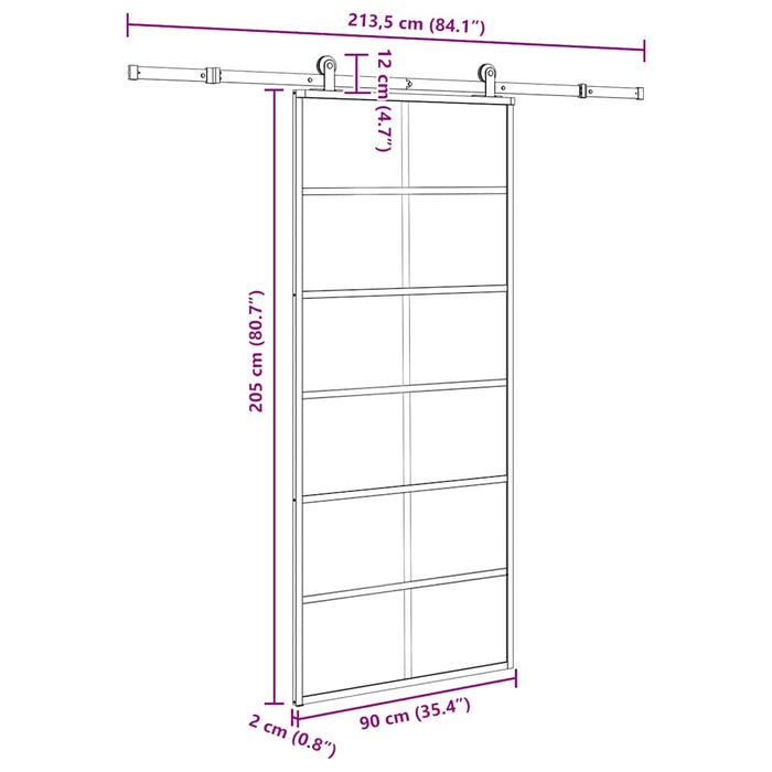 Ușă glisantă cu set feronerie, 90x205 cm, sticlă ESG/aluminiu - WALTI WALTI
