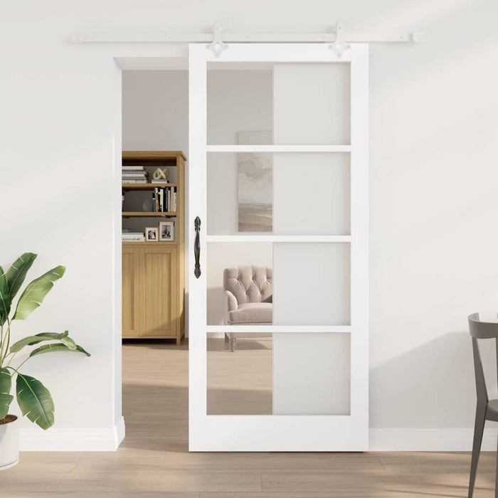 Ușă glisantă Alb 93 x 211 cm Lemn masiv de pin și sticlă - WALTI WALTI