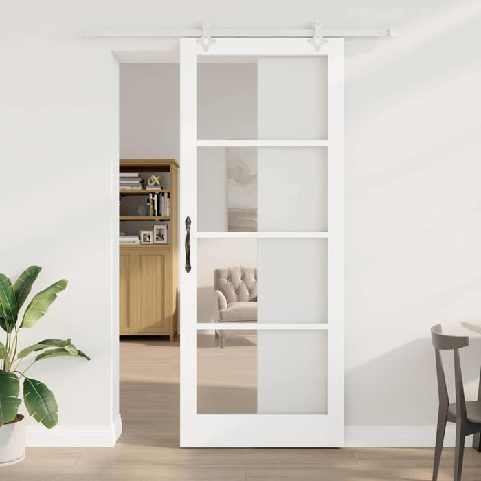 Ușă glisantă Alb 93 x 232 cm Lemn masiv de pin și sticlă - WALTI WALTI