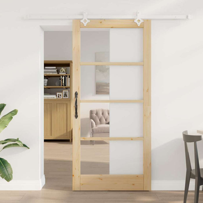 Ușă glisantă natural 93 x 202 cm Lemn masiv de pin și sticlă - WALTI WALTI