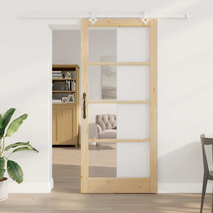 Ușă glisantă natural 93 x 211 cm Lemn masiv de pin și sticlă - WALTI WALTI