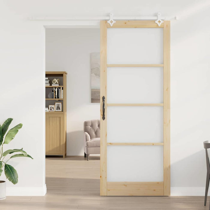 Ușă glisantă natural 93 x 232 cm Lemn masiv de pin și sticlă - WALTI WALTI