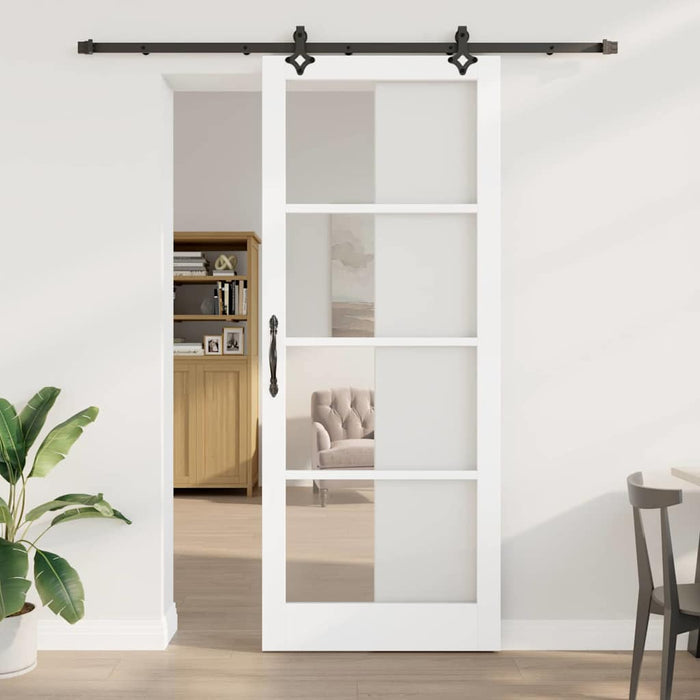 Ușă glisantă Alb 93 x 232 cm Lemn masiv de pin și sticlă - WALTI WALTI