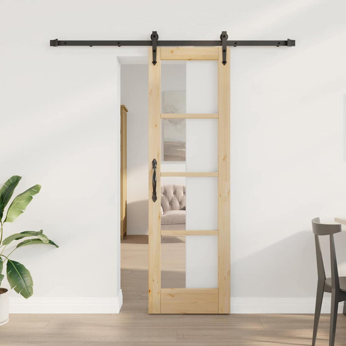 Ușă glisantă natural 61 x 198,5 cm Lemn masiv de pin și sticlă - WALTI WALTI