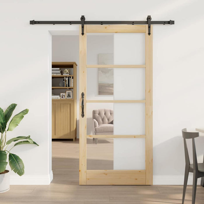 Ușă glisantă natural 93 x 202 cm Lemn masiv de pin și sticlă - WALTI WALTI