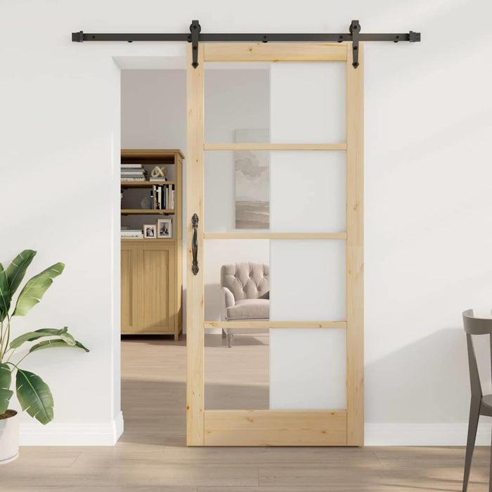 Ușă glisantă natural 93 x 211 cm Lemn masiv de pin și sticlă - WALTI WALTI