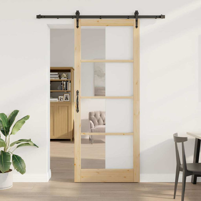 Ușă glisantă natural 93 x 232 cm Lemn masiv de pin și sticlă - WALTI WALTI
