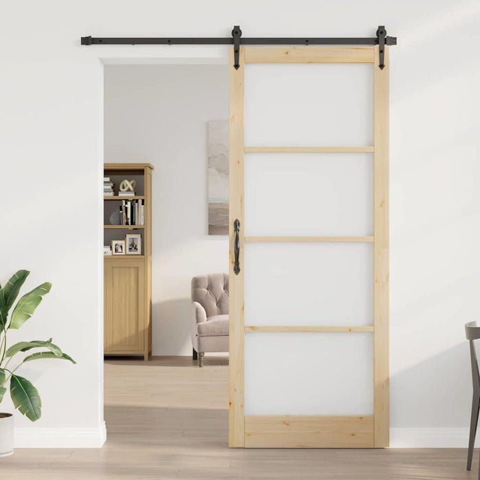 Ușă glisantă natural 93 x 232 cm Lemn masiv de pin și sticlă - WALTI WALTI