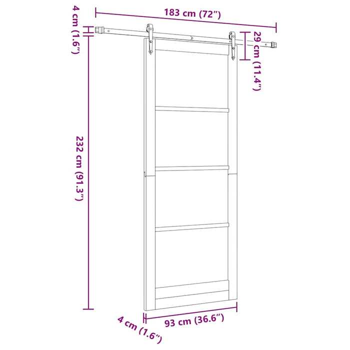 Ușă glisantă natural 93 x 232 cm Lemn masiv de pin și sticlă - WALTI WALTI
