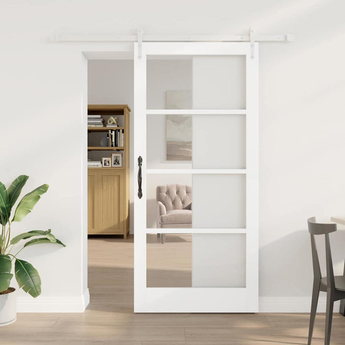Ușă glisantă Alb 93 x 202 cm Lemn masiv de pin și sticlă - WALTI WALTI