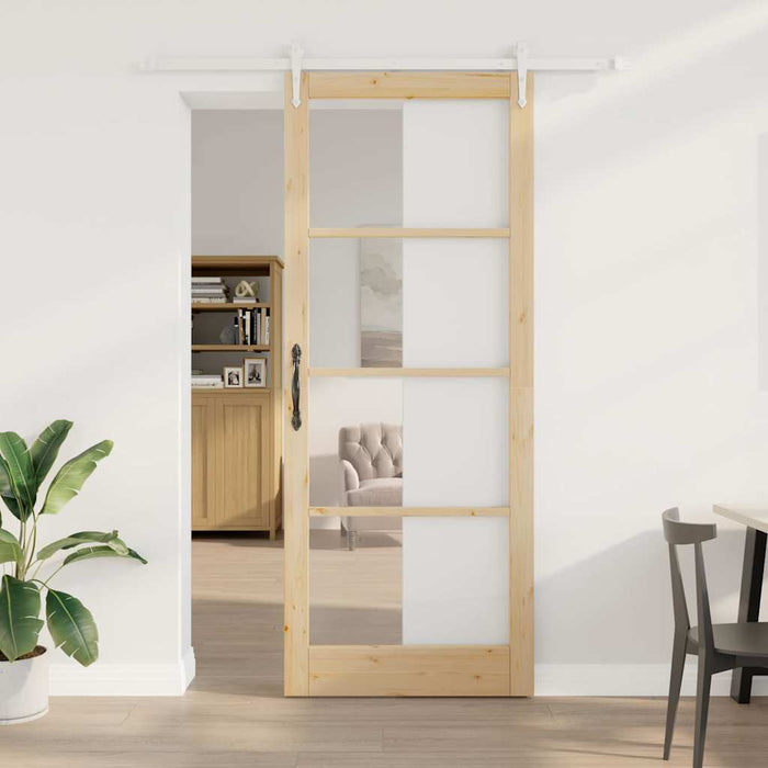Ușă glisantă natural 93 x 232 cm Lemn masiv de pin și sticlă - WALTI WALTI