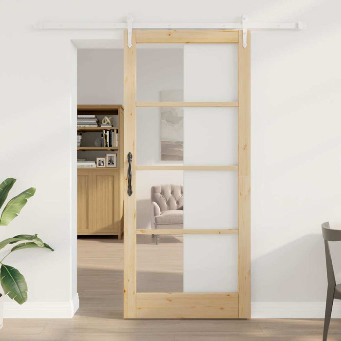 Ușă glisantă natural 93 x 211 cm Lemn masiv de pin și sticlă - WALTI WALTI