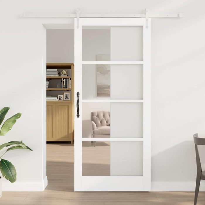 Ușă glisantă Alb 93 x 211 cm Lemn masiv de pin și sticlă - WALTI WALTI