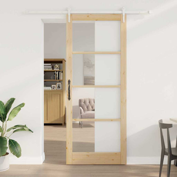 Ușă glisantă natural 93 x 232 cm Lemn masiv de pin și sticlă - WALTI WALTI
