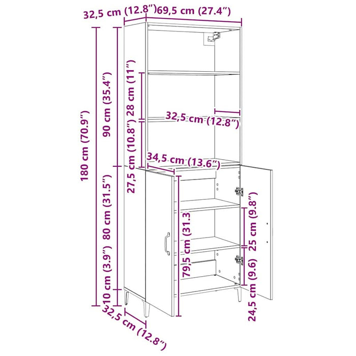 Bufet Stejar negru 69.5 x 32.5 x 180 cm Lemn compozit - WALTI WALTI