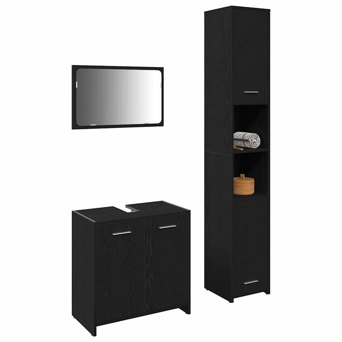 Set de mobilier pentru baie 3 pcs Stejar Negru Lemn compozit WALTI