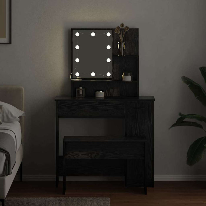 Set masă de machiaj cu LED 2 pcs Stejar Negru Lemn compozit - WALTI WALTI