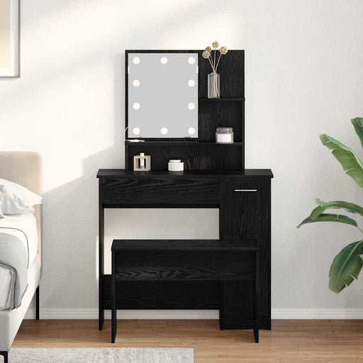 Set masă de machiaj cu LED 2 pcs Stejar Negru Lemn compozit - WALTI WALTI
