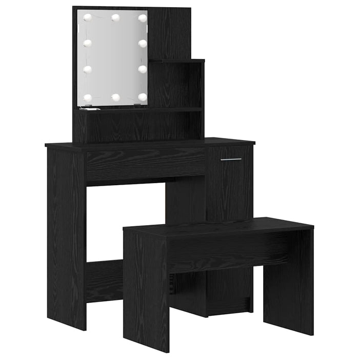 Set masă de machiaj cu LED 2 pcs Stejar Negru Lemn compozit - WALTI WALTI