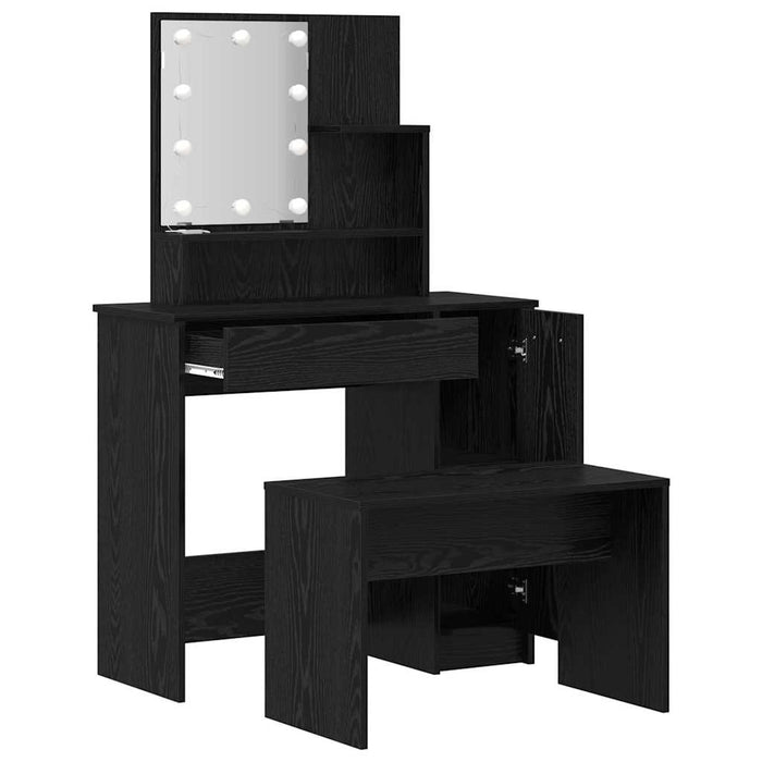 Set masă de machiaj cu LED 2 pcs Stejar Negru Lemn compozit - WALTI WALTI