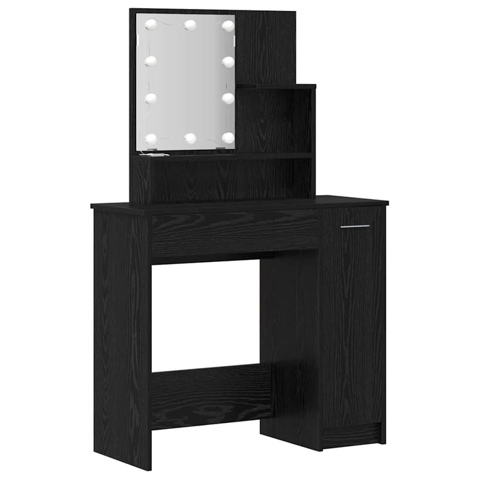 Set masă de machiaj cu LED 2 pcs Stejar Negru Lemn compozit - WALTI WALTI