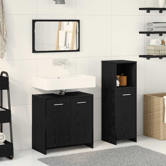 Set de mobilier pentru baie 3 pcs Stejar Negru Lemn compozit WALTI