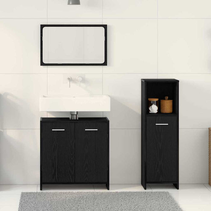 Set de mobilier pentru baie 3 pcs Stejar Negru Lemn compozit WALTI