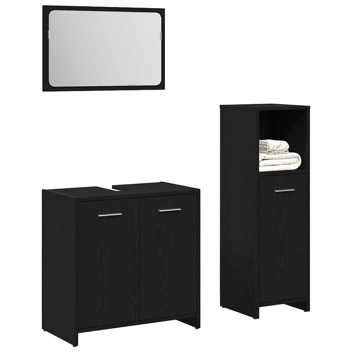 Set de mobilier pentru baie 3 pcs Stejar Negru Lemn compozit WALTI