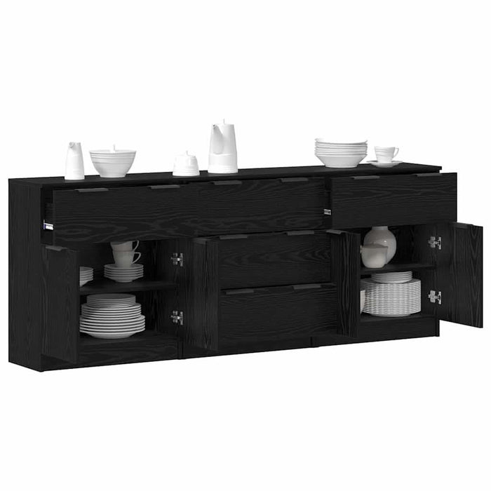 Bufet 3 pcs Stejar negru 60 x 30 x 70 cm Lemn compozit - WALTI WALTI