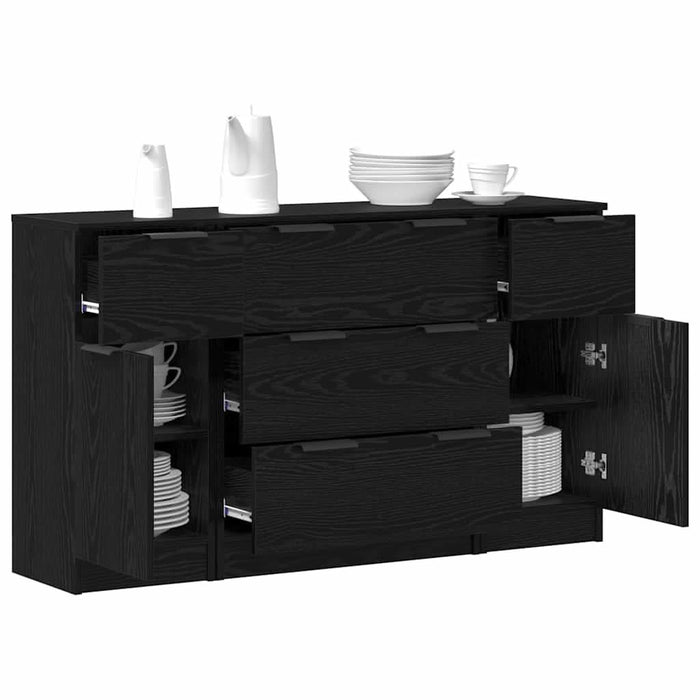 Bufet 3 pcs Stejar negru 121 x 30 x 70 cm Lemn compozit - WALTI WALTI