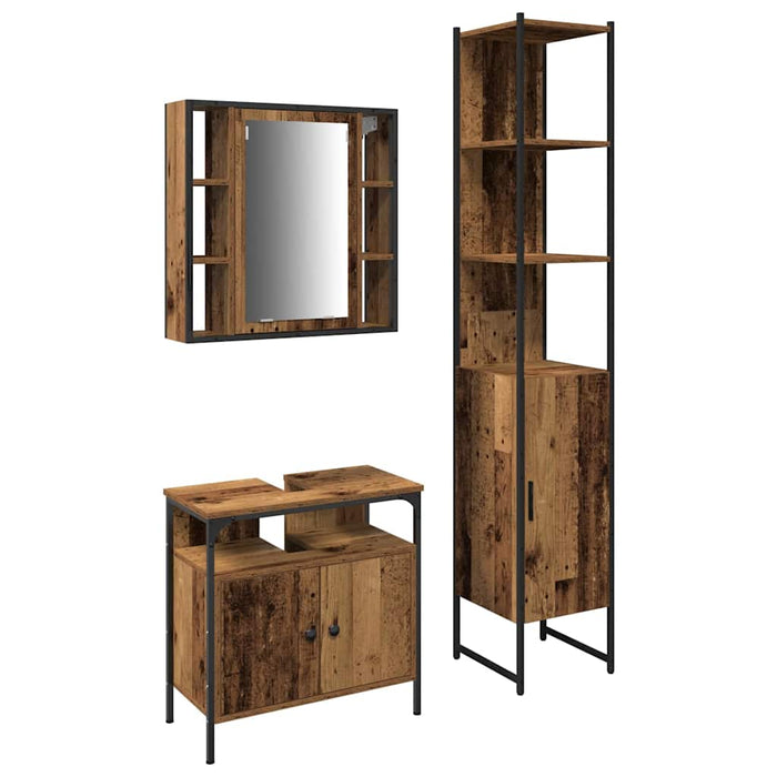 Set de mobilier pentru baie 3 pcs Lemn Vechi Lemn compozit - WALTI WALTI