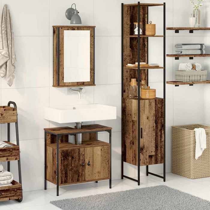 Set de mobilier pentru baie 3 pcs Lemn vechi Lemn compozit - WALTI WALTI