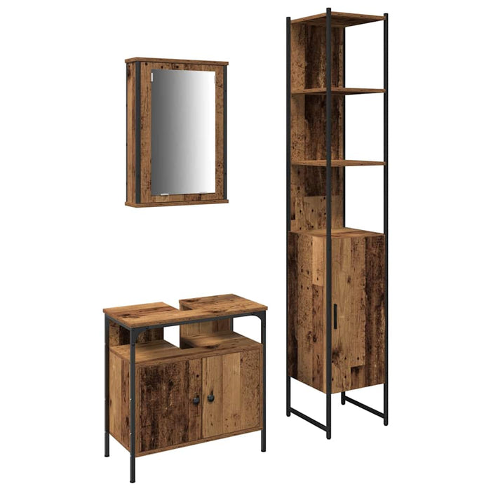 Set de mobilier pentru baie 3 pcs Lemn vechi Lemn compozit - WALTI WALTI