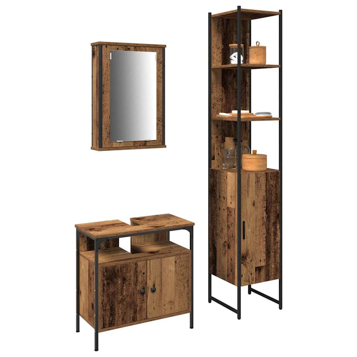 Set de mobilier pentru baie 3 pcs Lemn vechi Lemn compozit - WALTI WALTI
