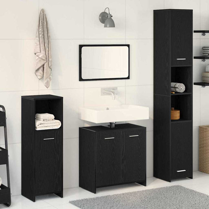 Set de mobilier pentru baie 4 pcs Stejar Negru Lemn compozit WALTI