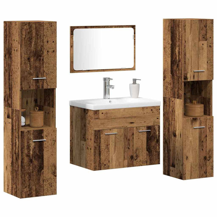Set de mobilier pentru baie 4 pcs Lemn Vechi Lemn compozit - WALTI WALTI