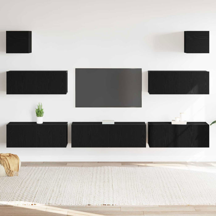 Set comodă TV 7 pcs Stejar Negru 100 x 30 x 30 cm Lemn compozit - WALTI WALTI