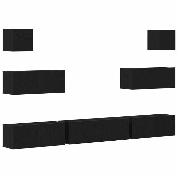 Set comodă TV 7 pcs Stejar Negru 100 x 30 x 30 cm Lemn compozit - WALTI WALTI