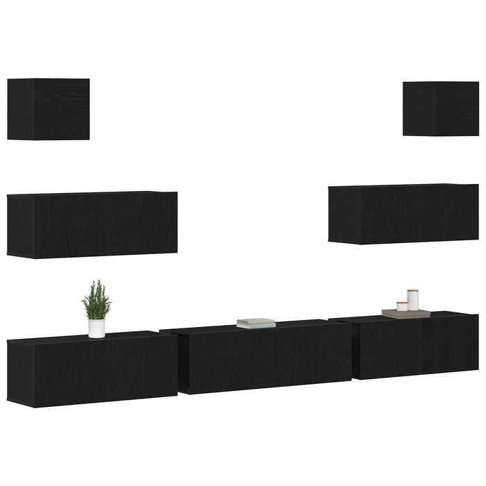 Set comodă TV 7 pcs Stejar Negru 100 x 30 x 30 cm Lemn compozit - WALTI WALTI