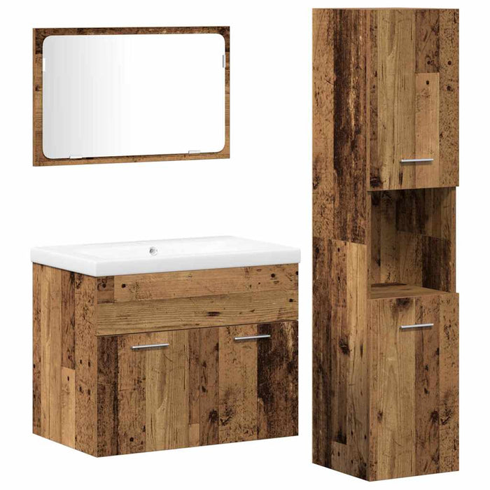 Set de mobilier pentru baie cu raft 4 pcs Maro Lemn compozit - WALTI WALTI
