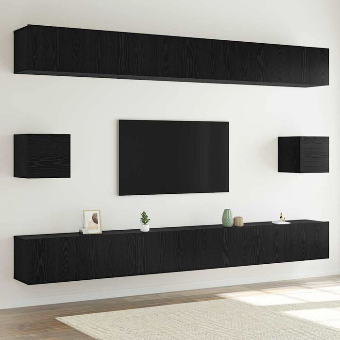 Set comodă TV Pe perete 8 pcs Stejar Negru Lemn compozit - WALTI WALTI