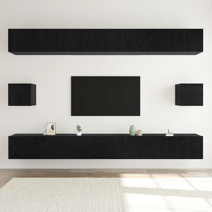 Set comodă TV Pe perete 8 pcs Stejar Negru Lemn compozit - WALTI WALTI