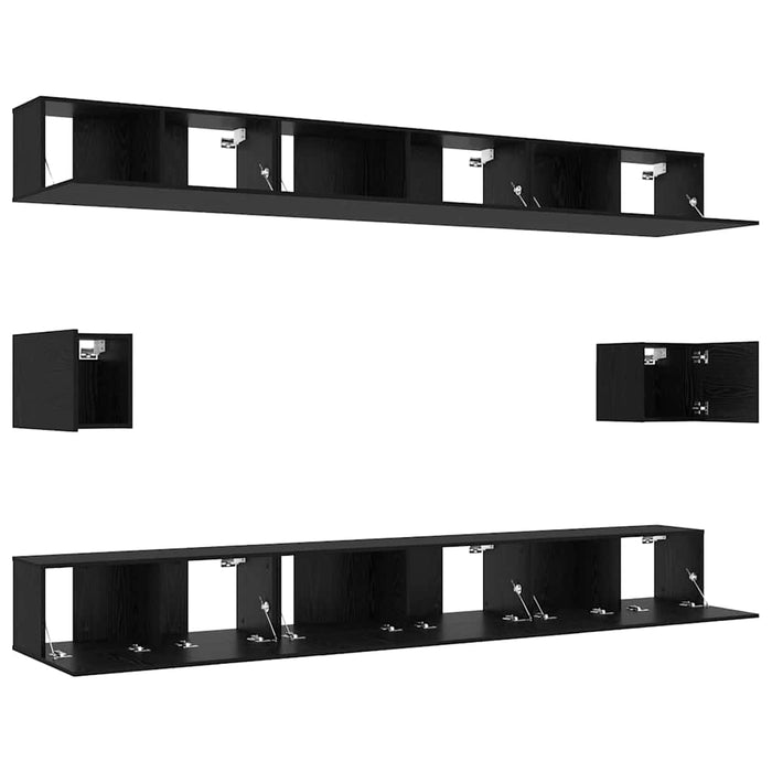 Set comodă TV Pe perete 8 pcs Stejar Negru Lemn compozit - WALTI WALTI